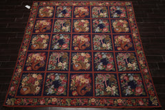 Square Navy, Rust, Orange Color Hand Woven Aubusson Needlepoint Wool Traditional Oriental Rug