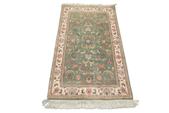 3x5 Sage, Ivory, Rose Color Hand Knotted Indo Kashan Wool Traditional Oriental Rug
