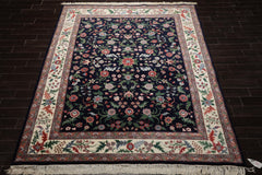8x10 Navy, Ivory, Green Color Hand Knotted Qum New Zealand Wool Traditional Oriental Rug