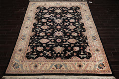 9x12 Black, Ivory, Rose Color Hand Knotted Sulatanabad New Zealand Wool Traditional Oriental Rug