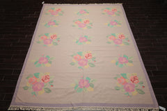9x12 Rose, Lavender, Pink Color Hand Woven Kilim Wool Traditional Oriental Rug