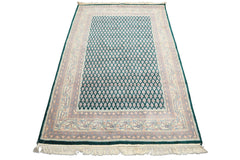 4x6 Emerald, Rose, Ivory Color Hand Knotted Boteh Wool Traditional Oriental Rug