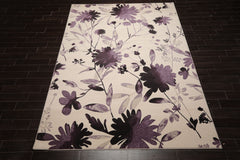 8x11 Ivory, Aubergine, Dark Chocolate Color Machine Made Wool Contemporary Oriental Rug