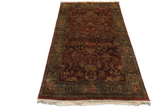4x6 Rust, Green, Gold Color Hand Knotted Samad Wool Traditional Oriental Rug