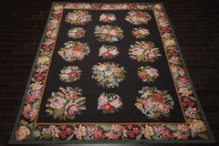 9x12 Charcoal, Ivory, Gold Color Hand Woven Aubusson Needlepoint Wool Traditional Oriental Rug