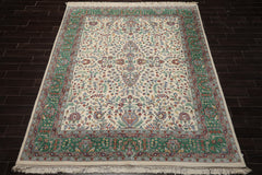 8x10 Ivory, Green, Taupe Color Hand Knotted Kashan New Zealand Wool Traditional Oriental Rug