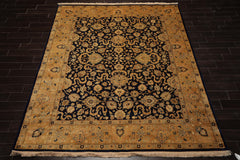 8x10 Navy, Tan, Beige Color Hand Knotted Isfahan New Zealand Wool Traditional Oriental Rug
