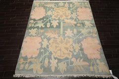 8x10 Aqua, Rose, Beige Color Hand Knotted Tibetan Wool Art Deco Oriental Rug
