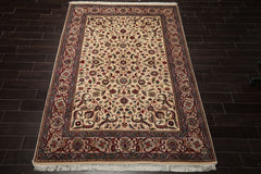 6x9 Ivory, Taupe, Red Color Hand Knotted Agra New Zealand Wool Traditional Oriental Rug