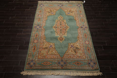 6x9 Aqua, Peach, Beige Color Hand Knotted Kerman Wool Traditional Oriental Rug