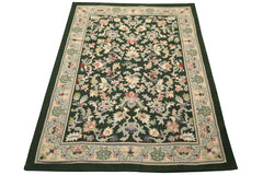 6x9 Green, Ivory, Blush Color Hand Woven Portugese Needlepoint Wool Transitional Oriental Rug