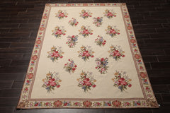 6x9 Ivory, Taupe, Red Color Hand Woven Aubusson Needlepoint Wool Traditional Oriental Rug