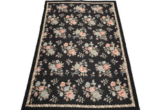 6x9 Charcoal, Rose, Green Color Hand Woven Chainstitch Wool Traditional Oriental Rug