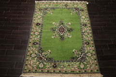 6x8 Lime, Green, Ivory Color Hand Knotted Kerman Wool Arts & Crafts Oriental Rug