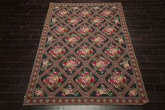 6x9 Green, Brown, Ivory Color Hand Woven Aubusson Needlepoint Wool Traditional Oriental Rug