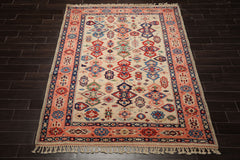 6x8 Ivory, Blush, Red Color Hand Knotted Oushak Wool Traditional Oriental Rug