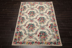 5x8 Ivory, Aqua, Teal Color Hand Woven Aubusson Needlepoint Wool Traditional Oriental Rug