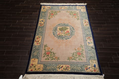 6x9 Beige, Tan, Aqua Color Hand Knotted Chinese Art Deco Wool Traditional Oriental Rug