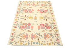 6x9 Ivory, Rose, Peach Color Hand Woven Kilim Wool Transitional Oriental Rug