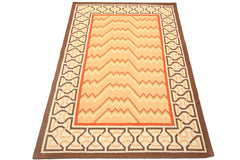 6x9 Peach, Ivory, Brown Color Hand Woven Kilim Wool Southwestern Oriental Rug