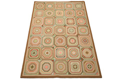 6x9 Blush, Green, Brown Color Machine Made Wool Traditional Oriental Rug