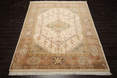 8x10 Ivory, Blush, Rose Color Hand Knotted Heriz New Zealand Wool Traditional Oriental Rug