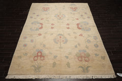 9x12 Beige, Oatmeal, Rose Color Hand Knotted Tibetan Wool Arts & Crafts Oriental Rug