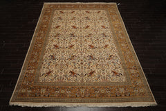 9x13 Ivory, Caramel, Rose Color Hand Knotted Tabriz Wool Traditional Oriental Rug