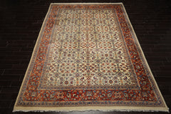 10x14 Ivory, Burnt Orange, Blue Color Hand Knotted Herati Wool Traditional Oriental Rug
