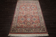 6x9 Rose, Ivory, Beige Color Hand Knotted French Aubusson Savonnerie Wool Traditional Oriental Rug