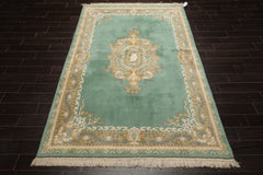 6x9 Turquoise, Taupe, Ivory Color Hand Knotted Kerman New Zealand Wool Traditional Oriental Rug