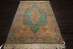 6x9 Aqua, Rose, Peach Color Hand Knotted Kerman New Zealand Wool Traditional Oriental Rug