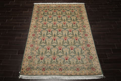 6x9 Aqua, Ivory, Light Color Hand Knotted Arts & Crafts New Zealand Wool William Morris Oriental Rug