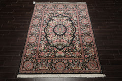 6x9 Charcoal, Ivory, Rose Color Hand Knotted French Aubusson Savonnerie Wool Traditional Oriental Rug