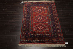 5x8 Rust, Teracotta, Navy Color Hand Knotted Ottomon Kula Wool Tribal Oriental Rug