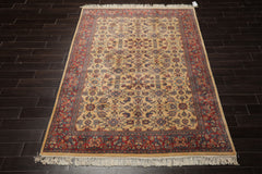 6x9 Ivory, Coral, Turquise Color Hand Knotted Herati Wool Traditional Oriental Rug