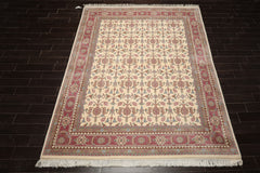 8x10 Ivory, Plum, Aqua Color Hand Knotted Herati New Zealand Wool Traditional Oriental Rug