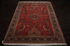 Multi Size Rose Midnight Blue Ivory Color Hand Knotted Sarouk New Zealand Wool Traditional Oriental Rug