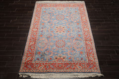 6x9 Blue, Orange, Rose Color Hand Knotted French Aubusson Savonnerie New Zealand Wool Traditional Oriental Rug