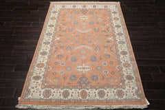 6x9 Apricot, Ivory, Gray Color Hand Knotted Oushak New Zealand Wool Traditional Oriental Rug