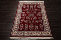 6x9 Maroon, Ivory, Aqua Color Hand Knotted Sarouk New Zealand Wool Traditional Oriental Rug