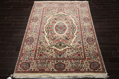 6x9 Ivory, Green, Rose Color Hand Knotted French Aubusson Savonnerie New Zealand Wool Traditional Oriental Rug