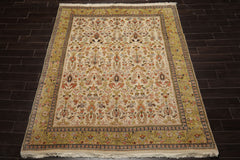 7x8 Ivory, Lime, Blush Color Hand Knotted Tabriz Wool Traditional Oriental Rug