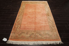 5x8 Rose, Sage, Taupe Color Hand Knotted Tibetan Wool Art Deco Oriental Rug