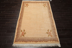 6x9 Ivory, Tan, Brown Color Hand Knotted Tibetan Wool European Classic Oriental Rug