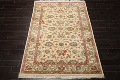 6x9 Ivory, Raspberry, Aqua Color Hand Knotted Oushak New Zealand Wool Arts & Crafts Oriental Rug
