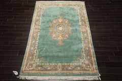 6x9 Aqua, Ivory, Taupe Color Hand Knotted French Aubusson Savonnerie New Zealand Wool Traditional Oriental Rug