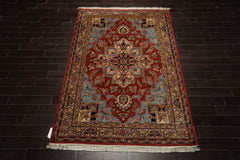 6x9 Rust, Aqua, Navy Color Hand Knotted Heriz Wool Arts & Crafts Oriental Rug