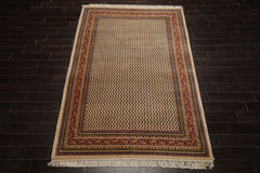 6x9 Ivory, Raspberry, Blue Color Hand Knotted Paisley New Zealand Wool Traditional Oriental Rug