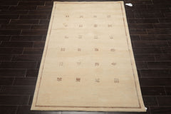 5x8 Ivory, Brown, Color Hand Knotted Tibetan New Zealand Wool Art Deco Oriental Rug